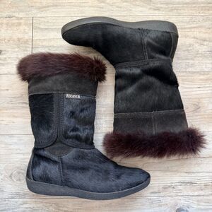 Genuine Fur Boots Black Hair On Leather Suede Made in Italy 40 Size 8 Vintage
